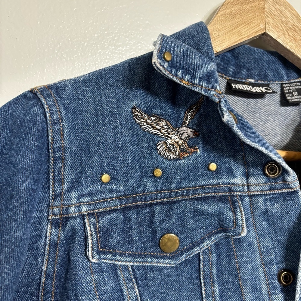 Vintage Little Boys Denim Jacket W/ Embroidered Eagle Patches Size 10